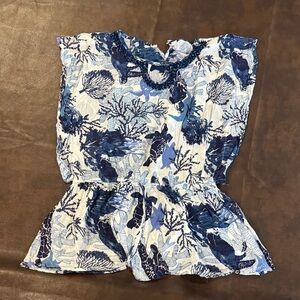 Blue & White Greece Coral Print Swim Coverup. Size 6